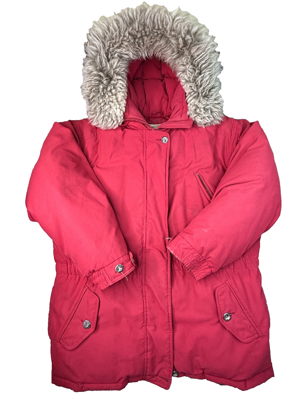 Eddie Bauer Womens XL Sheep Fur Premier Polar Parka Jacket Goose Down Red Y2K